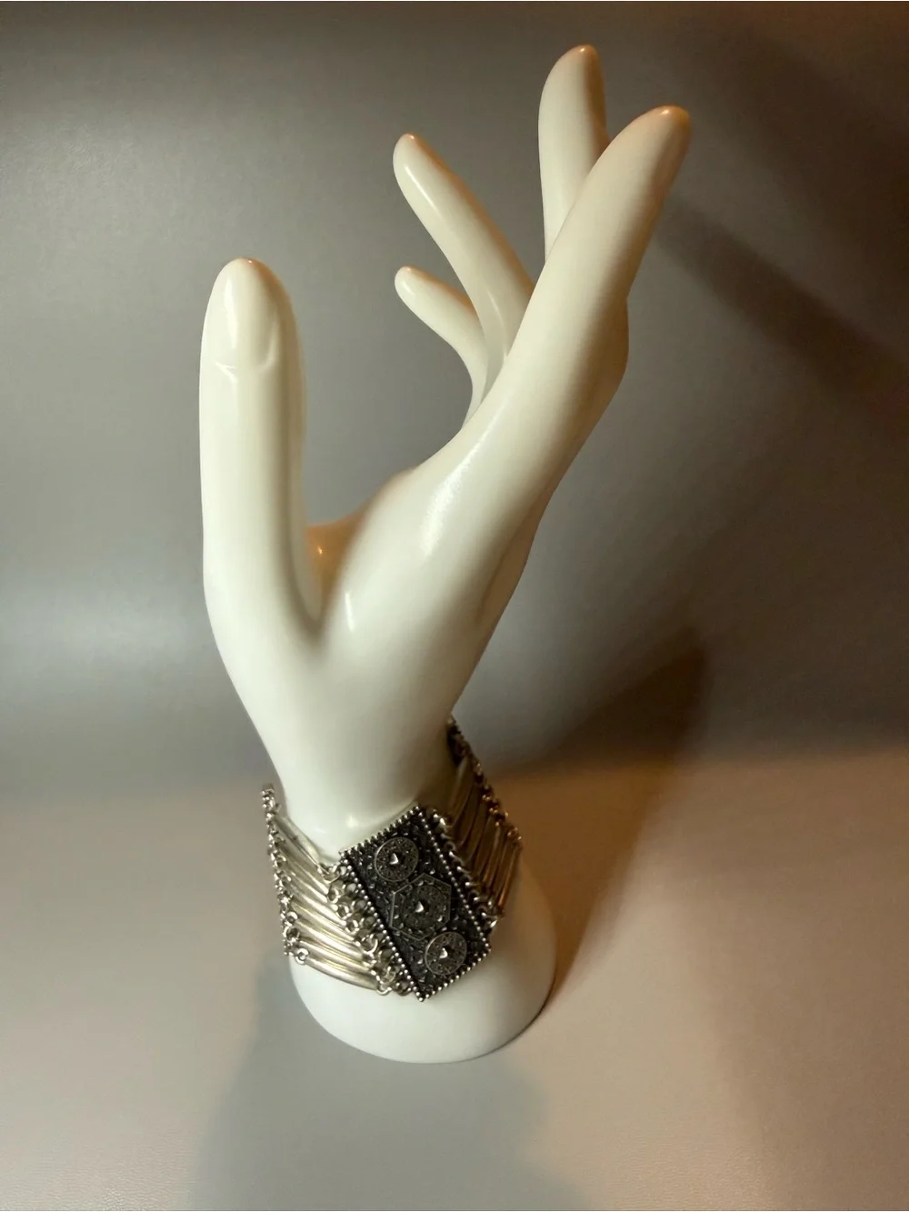 Vintage Sterling Silver Wide Filigree Statement Cuff Bracelet Adjustable 🖤